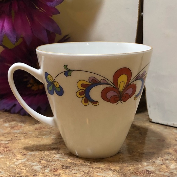 Porsgrund Norway Farmers Rose Demitasse Cup & Saucer (Rim, Gold Trim) Set - Picture 7 of 13